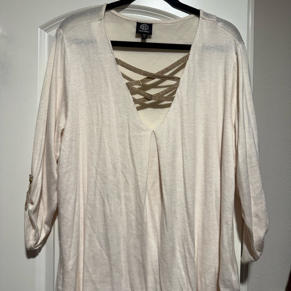 Bobeau Cream Blouse with Gold Details
